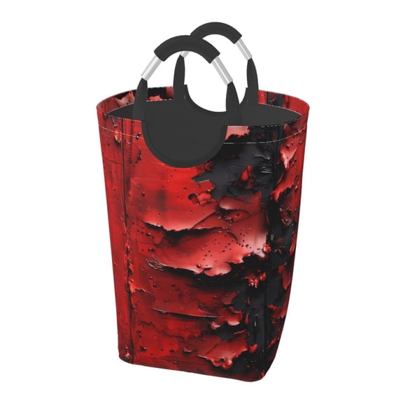 Picia Abstract Red Textured Canvas Laundry Basket With Handles Laundry Hamper Toys Storage Organizer Foldable Bucket Washing Bin Dirty Clothes Bag For Home Bathroom Bedroom Dorm