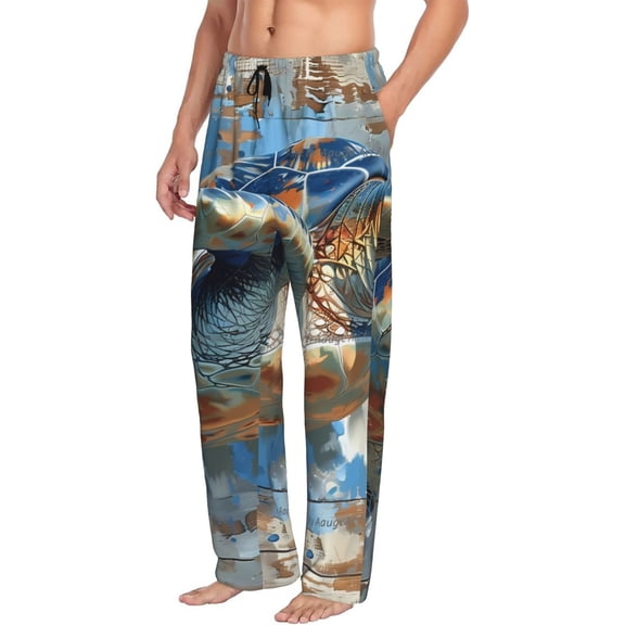 Picia Abstract Sea Turtle Mens Soft Woven Cotton Elastic Waistband Sleep Pajama Pant Lounge Sleep Pant With Pockets And Drawstring-Medium