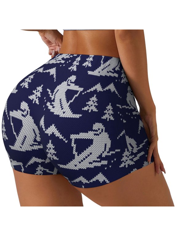 Abstract Skiing Printed Workout Shorts for Women Seamless Scrunch Butt Lifting High Waisted Yoga Gym Booty Running Moisture-wicking Short Pants-X-Large