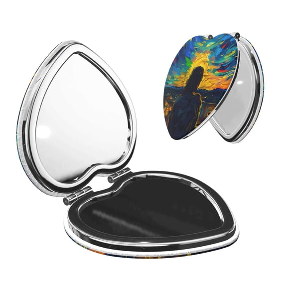 Picia Abstract Starry Sky for Compact Vanity Mirror , Travel Makeup Mirror , Portable Magnifying Cosmetic Mirror for Daily, Work, Business-Heart Shape
