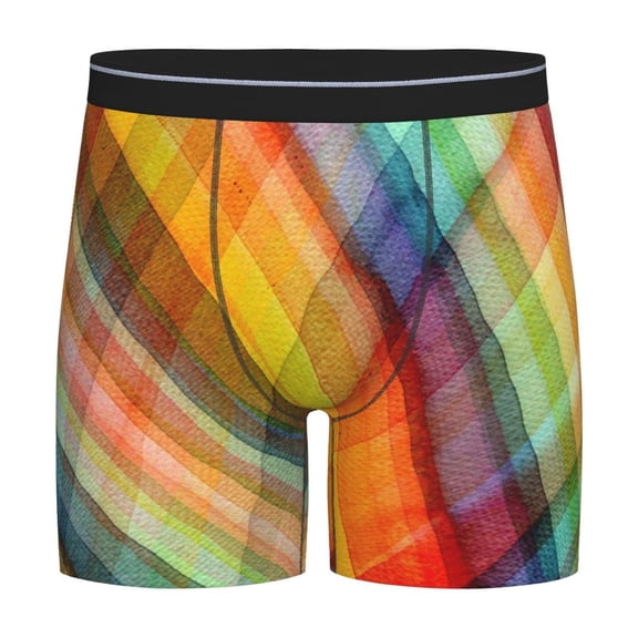 Picia Abstract Watercolors Tartan Pattern Men's Athletic Long Leg Briefs , Performance Stretch Underwear，Moisture-Wicking