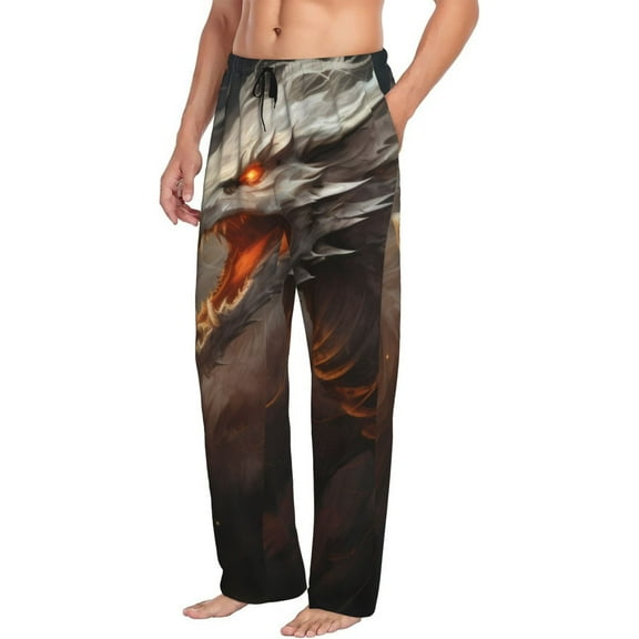 Picia Abstract White Dragon Mens Soft Woven Cotton Elastic Waistband Sleep Pajama Pant Lounge Sleep Pant With Pockets And Drawstring-Small