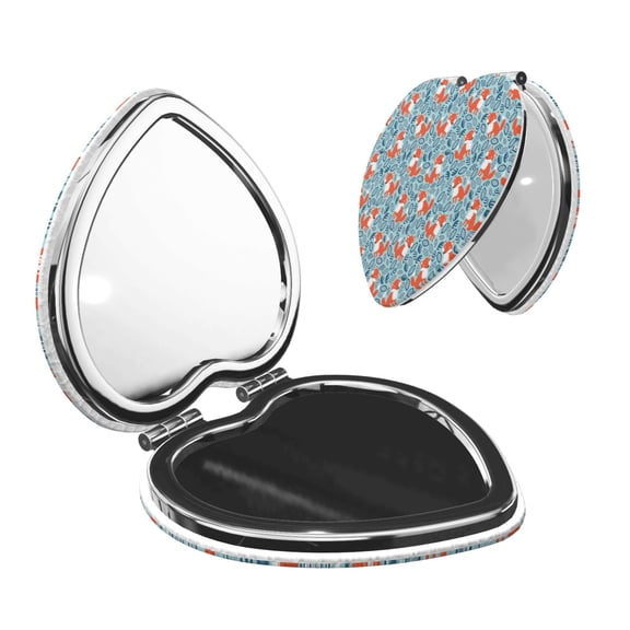 Picia Abstract leaves fox for Compact Vanity Mirror , Travel Makeup Mirror , Portable Magnifying Cosmetic Mirror for Daily, Work, Business-Heart Shape