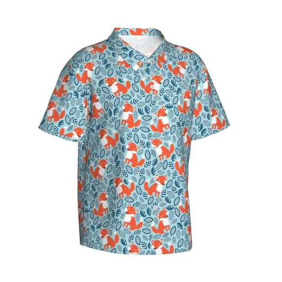 Picia Abstract leaves fox Gentle Cotton Regular Fit Short Sleeve Casual Hawaiian Shirt for Men-3X-Large