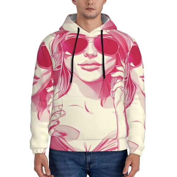 Picia Ace Of Diamonds Lady Pattern Casual Men's Hoodie - Lightweight Hooded Sweatshirt with Kangaroo Pocket, Comfortable Pullover for Everyday, Travel-3X-Large