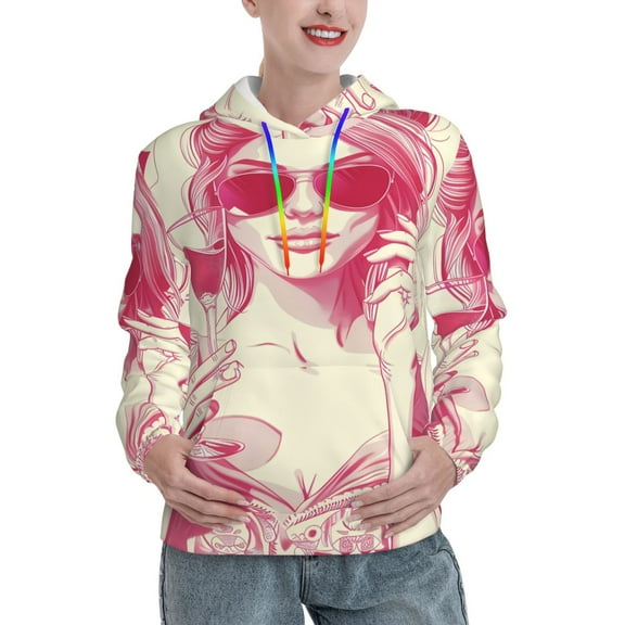 Picia Ace Of Diamonds Lady Pattern Casual Women's Hoodie, Hooded Sweatshirt with Kangaroo Pocket, Comfortable Pullover with Eye-catching Drawstrings-XX-Large