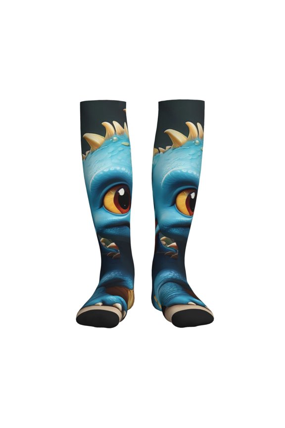 Adorable Blue Baby Dragon Printed Sports Compression Socks - 15-20mmHg Graduated Compression, High-Performance Soft and Breathable Socks for Men and Women
