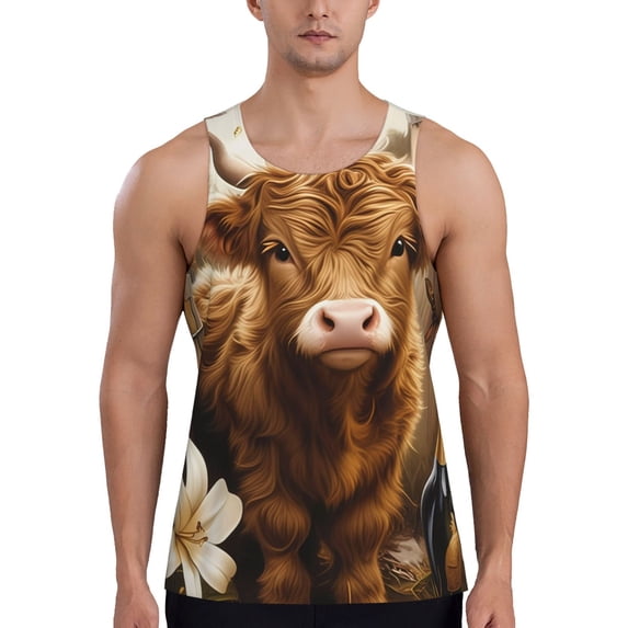 Picia Adorable Calf Butterflies Champagne Printed Men’s Performance Tank, Men's Workout Tank Top Moisture-Wicking Tank Top Muscle tee, Breathable Workout Shirt-