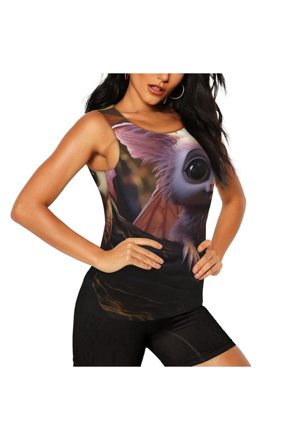 Adorable Fluffy Bat Pattern Women's Workout Tank Top,Breathable Activewear,Slim Fit Athletic Top,Versatile Workout Moisture-wicking top-Large