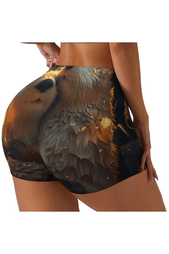 Adorable Otter Pair Hug Printed Workout Shorts for Women Seamless Scrunch Butt Lifting High Waisted Yoga Gym Booty Running Moisture-wicking Short Pants-Small