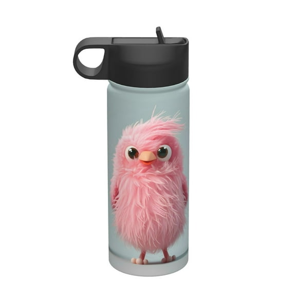 Picia Adorable Pink Fluffy Birds Pattern 18oz Sports Insulated Kettle With Straw Insulated Water Bottle For Running Hiking Cycling Climbing Men'S Woman Insulated Water Bottle
