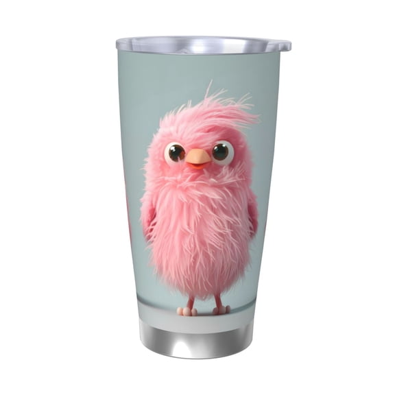 Picia Adorable Pink Fluffy Birds Pattern 20 oz Tumbler Stainless Steel Vacuum Insulated Coffee Ice Cup Double Wall Travel Flask Dual Lid Water Bottle, Eco-friendly Car Cup-Without Straw