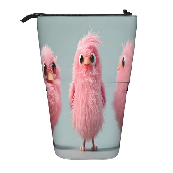 Picia Adorable Pink Fluffy Birds Print Telescopic Pencil Case, Telescopic Pen Holder Telescopic Pencil Pouch Bag Stationery Pencil Case Box Storage Organizer Makeup Bag