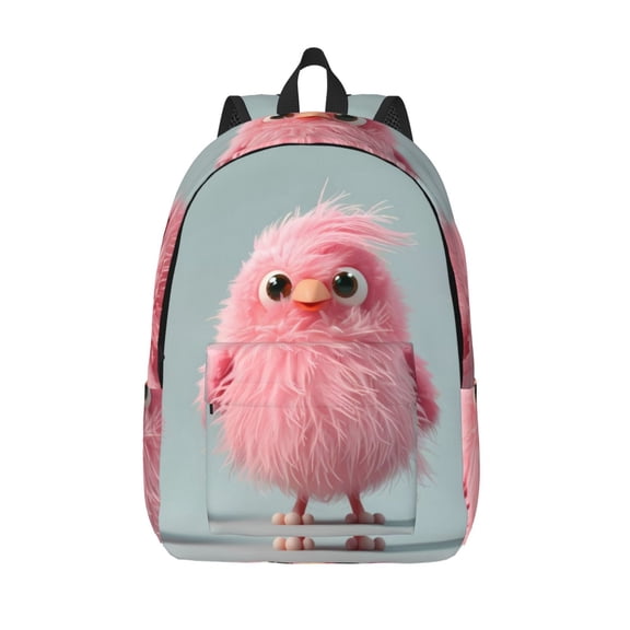 Picia Adorable Pink Fluffy Birds Printed Canvas Daypack - Stylish and Durable Vintage Compact Backpack - Class, Work, Travel, or Laptop Bookbag,Organized Compartments-Medium
