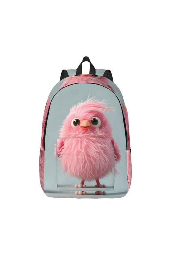 Adorable Pink Fluffy Birds Printed Canvas Daypack - Stylish and Durable Vintage Compact Backpack - Class, Work, Travel, or Laptop Bookbag,Organized Compartments-Small