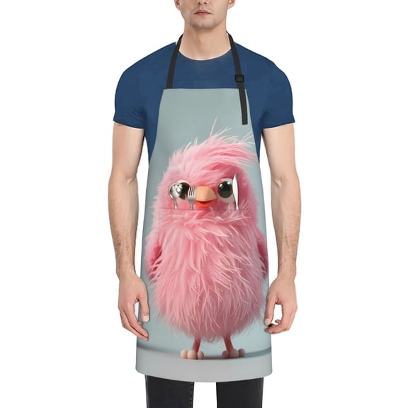 Picia Adorable Pink Fluffy Birds Waterproof Apron for Unisex Adult - Adjustable Bib Apron with Pockets, Ideal for Cooking, Gardening, Painting, and Household Chores