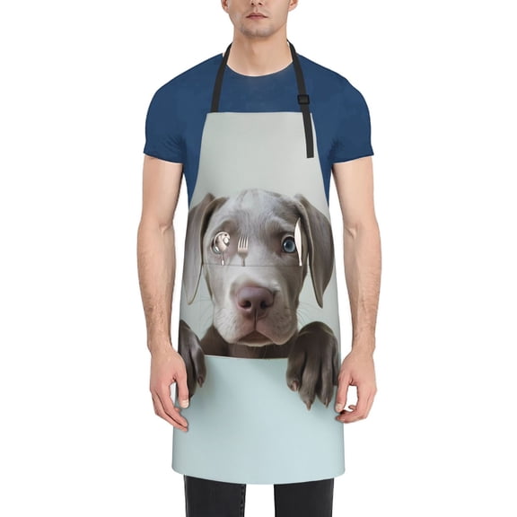 Picia Adorable Puppy Portrait Waterproof Apron for Unisex Adult - Adjustable Bib Apron with Pockets, Ideal for Cooking, Gardening, Painting, and Household Chores