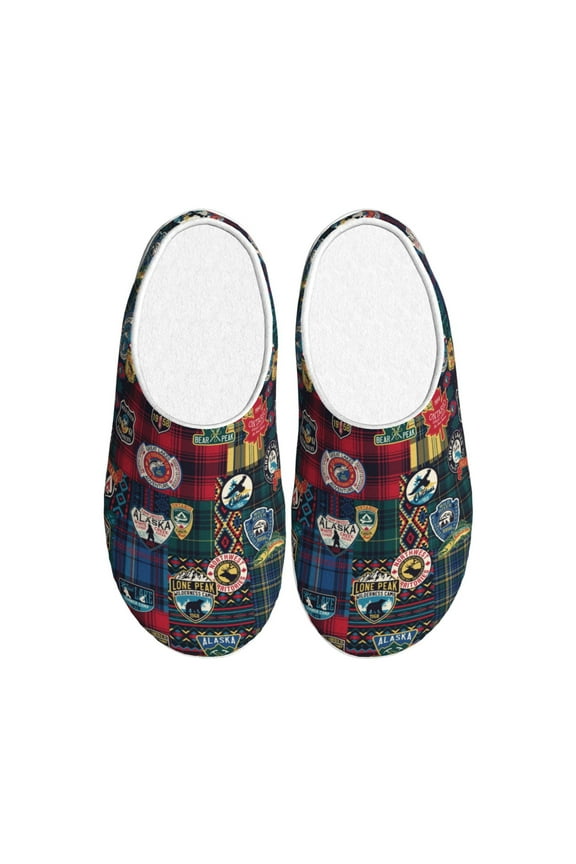 Adventure Camping Badge for Women's Lamb-hug Comfy Fleece House Slippers Memory Foam, Slip-on House Shoes Indoor Outdoor-35/36