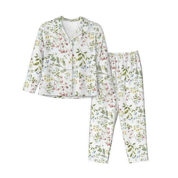 Picia Aerial Flora Pattern Women’s Long-Sleeve Sleepwear Set - Soft 2-Piece Loungewear with Pockets, Comfy PJs for Relaxing Nights-X-Large