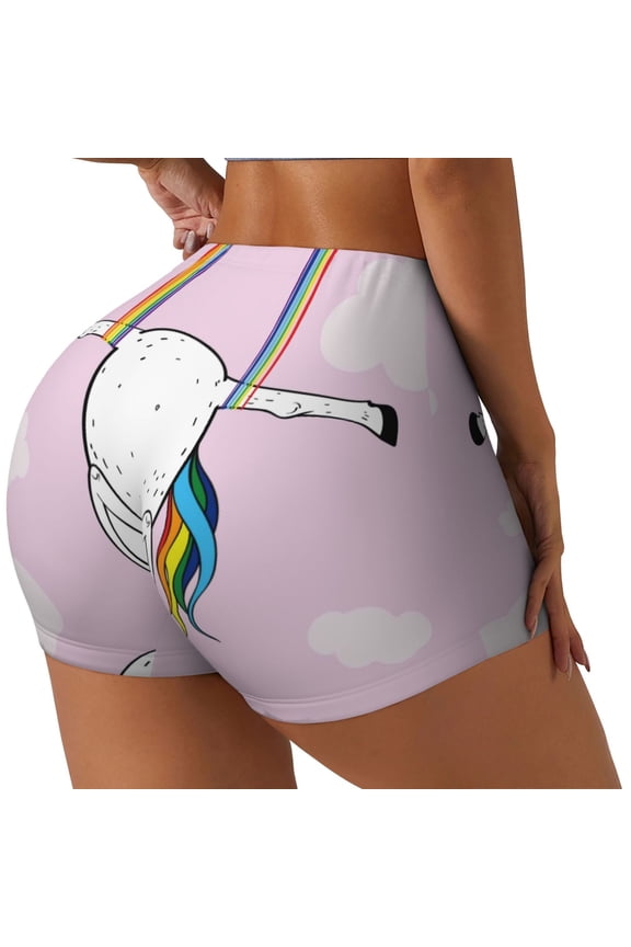 Aerial Yoga for Unicorn Printed Workout Shorts for Women Seamless Scrunch Butt Lifting High Waisted Yoga Gym Booty Running Moisture-wicking Short Pants-X-Large