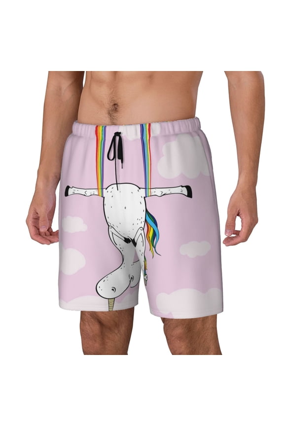 Aerial Yoga for Unicorn pattern Mens Swim Trunks with Compression Liner Stretch Beach Shorts Quick Dry with Zipper Pockets No-Chafing Board Shorts-Small