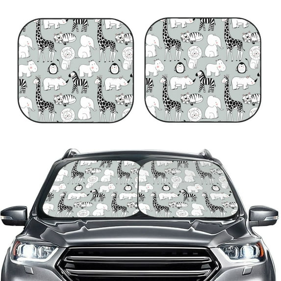 Picia African Animals 2 Piece Car Windshield Sun Shade Foldable | Foldable Sun Shield for Front Window Blocks UV Rays and Keeps Your Vehicle Cool-Small