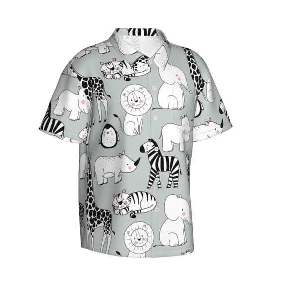 Picia African Animals Gentle Cotton Regular Fit Short Sleeve Casual Hawaiian Shirt for Men-3X-Large