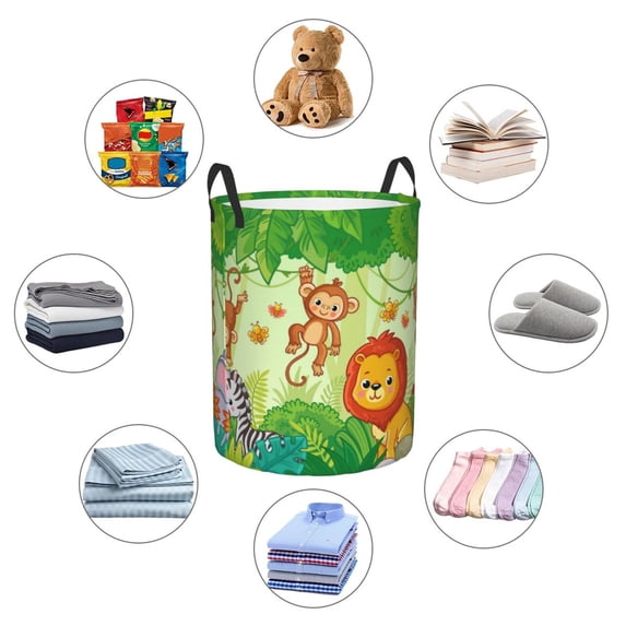 Picia African Animals in the Jungle Large Laundry Basket, Waterproof, Freestanding Laundry Hamper, Collapsible Tall Clothes Hamper with Extended Handles-Medium