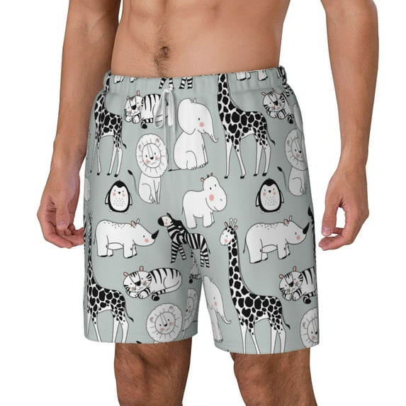 Picia African Animals pattern Mens Swim Trunks with Compression Liner Stretch Beach Shorts Quick Dry with Zipper Pockets No-Chafing Board Shorts-X-Large