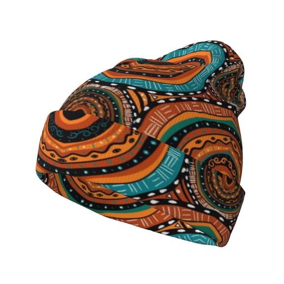 Picia African Tribal Style Pattern Knitted Beanie Hat for Men and Women , Unisex Winter Warm Stretchy Knit Cap Thick Fisherman Beanies Cuffed Plain Skull Caps