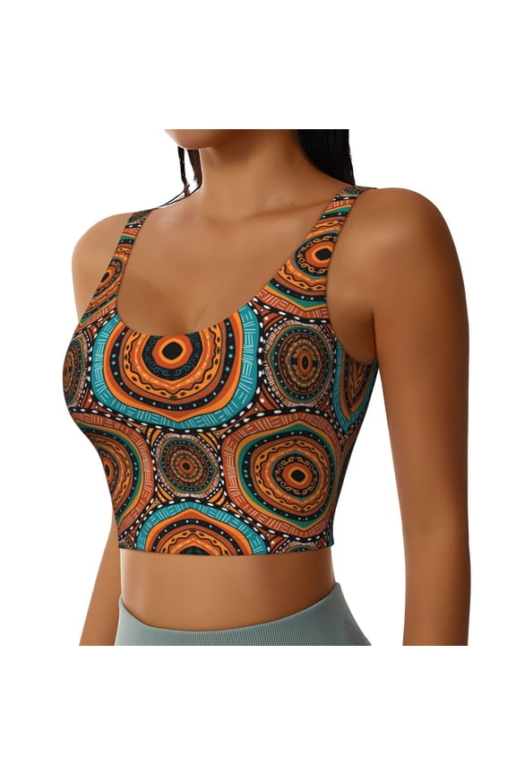African Tribal Style Sports Bra for Women,Padded Strappy Sports Bras Medium Support Yoga Bra with Removable Cups,Running Yoga Bra-X-Large