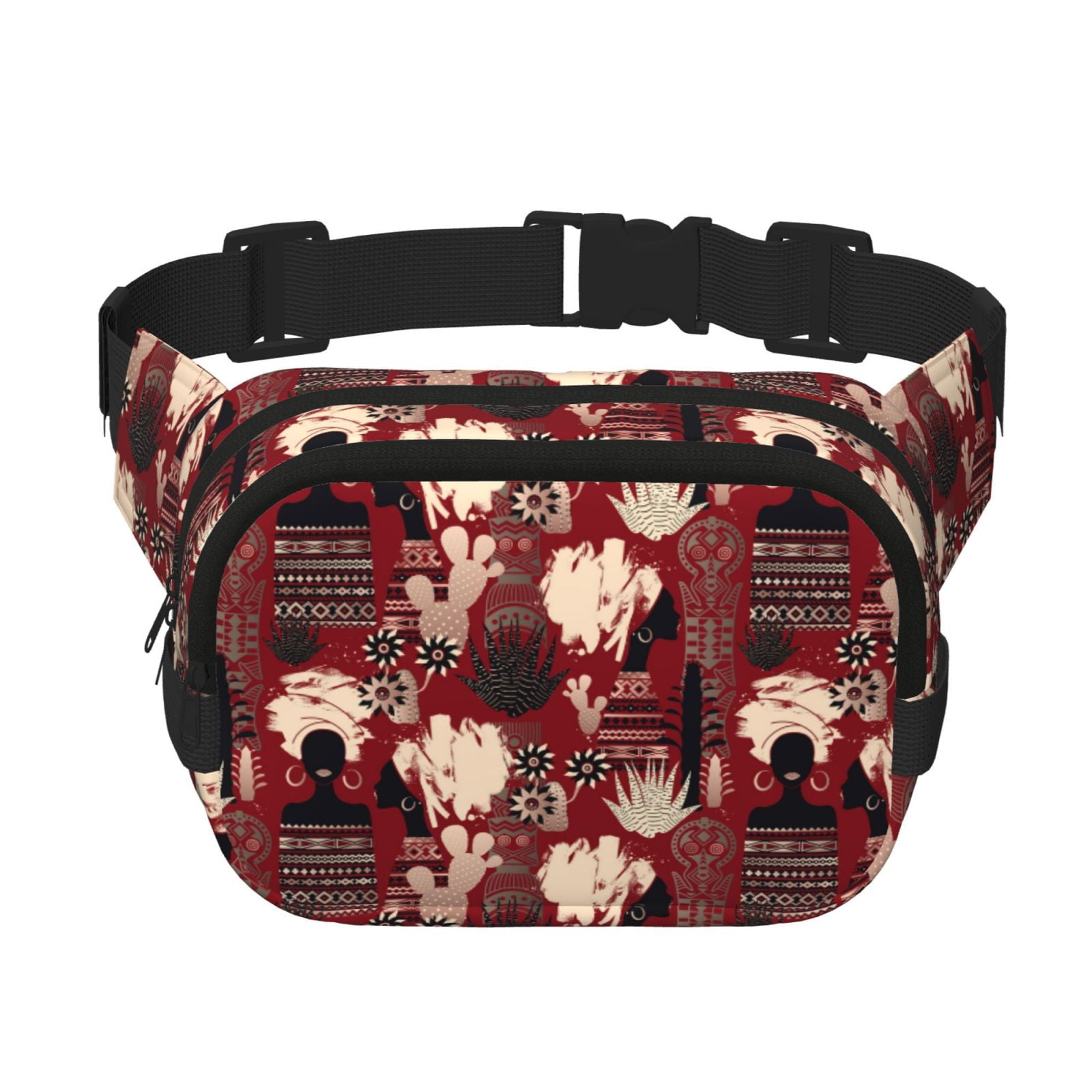 Picia African Women A Print Square Double-Layer Waist Bag Mini Adjustable Waist Belt Bag Exercise Running Travel Hiking