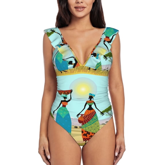 Picia African Women Blooming Jelly Womens Tummy Control Bathing Suits Slimming Ruffle Swimsuit One Piece Lace Swimwear-