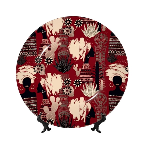 Picia African Women A Pattern Bone China Decorative Plate – Wall Decor with Stand and Adhesive, Elegant Ornament for Living Room, Office, or Entryway-10in
