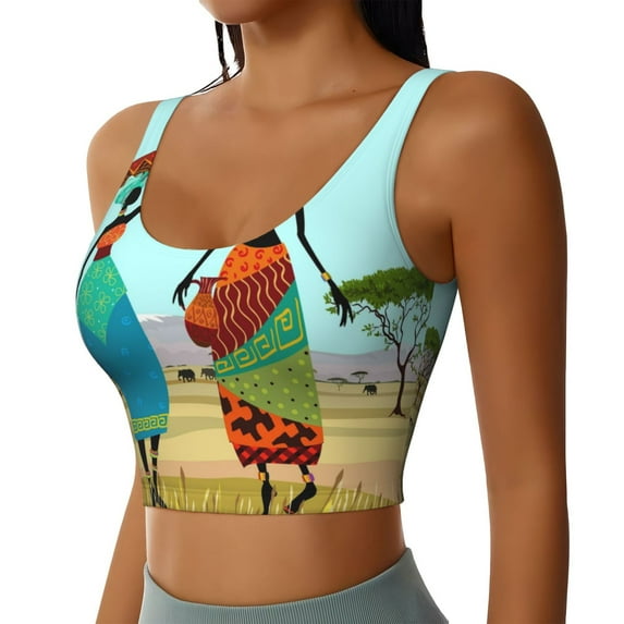 Picia African Women Sports Bra for Women,Padded Strappy Sports Bras Medium Support Yoga Bra with Removable Cups,Running Yoga Bra-