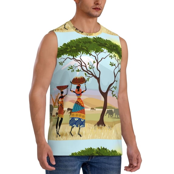 Picia African Women mens Cotton Tank Undershirts , Moisture-wicking Ribbed Tanks, Lightweight Cotton Tank Undershirts-Medium