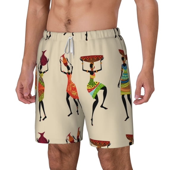 Picia African Women pattern Mens Swim Trunks with Compression Liner Stretch Beach Shorts Quick Dry with Zipper Pockets No-Chafing Board Shorts-XX-Large