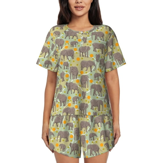 Picia African bush elephant Pattern Pajamas Sets for Women Soft Short-Sleeved Pjs with Lounge Shorts Two Piece Sleepwear-XX-Large