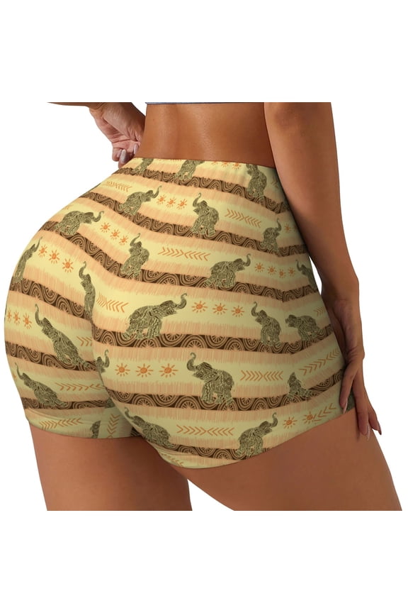 African tribal elephant Printed Workout Shorts for Women Seamless Scrunch Butt Lifting High Waisted Yoga Gym Booty Running Moisture-wicking Short Pants-X-Large