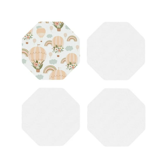 Picia Air Balloon and Flower Printed Leather Coasters for Drinks, 4" Drink Coasters Set of 4 for Tabletop Protection, Handmade Luxurious Home Décor and Housewarming Gift -Octagon