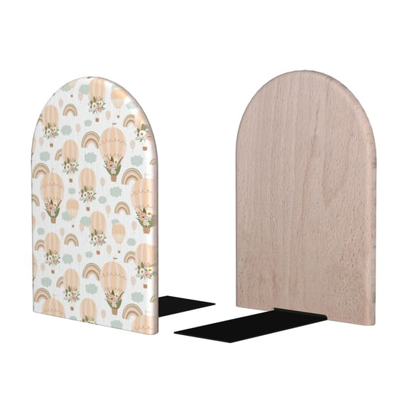 Picia Air Balloon and Flower Pattern Wood Bookends for Shelves,Non-slip Bookends, Heavy Duty Wooden Bookend Support,1 Pair