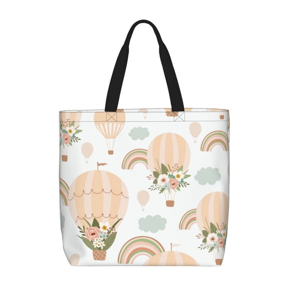Picia Air Balloon and Flower for Tote Bag for Women with Zipper, Gym Tote with Compartments, Laptop Work Tote Nurse Dance Yoga Bag for Sport, Travel