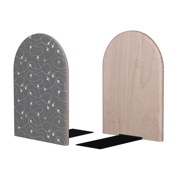 Picia Airplane Routes Around The World Pattern Wood Bookends for Shelves,Non-slip Bookends, Heavy Duty Wooden Bookend Support,1 Pair