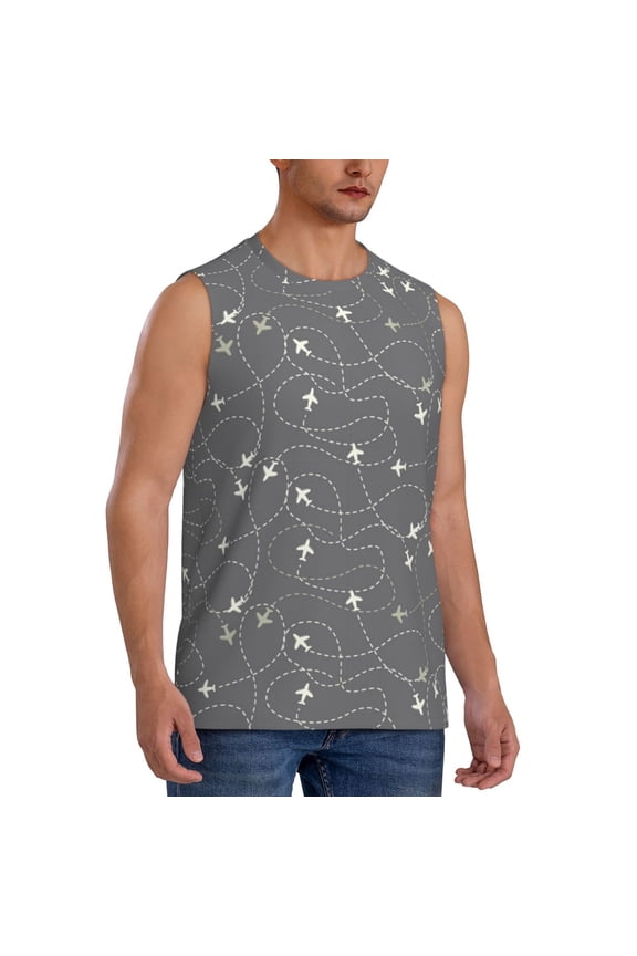 Airplane Routes Around The World mens Cotton Tank Undershirts , Moisture-wicking Ribbed Tanks, Lightweight Cotton Tank Undershirts-XX-Large