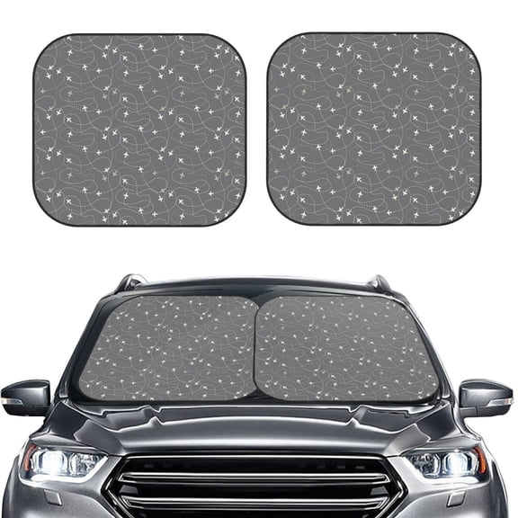 Picia Airplane Routes Around The World 2 Piece Car Windshield Sun Shade Foldable | Foldable Sun Shield for Front Window Blocks UV Rays and Keeps Your Vehicle Cool-Large
