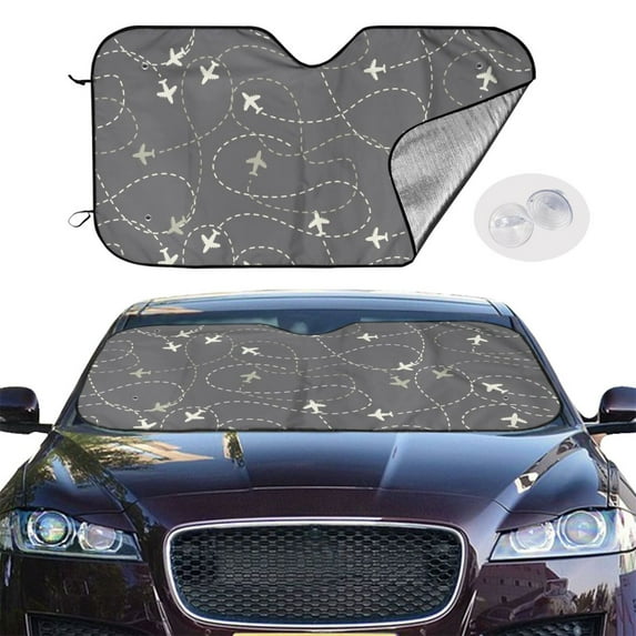 Picia Airplane Routes Around The World Curved Windshield Sunshade Accordion Folding Style Auto Shade for Car Truck SUV Van Blocks UV Ray Sun Visor Protector -Medium