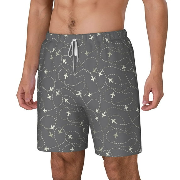 Picia Airplane Routes Around The World pattern Mens Swim Trunks with Compression Liner Stretch Beach Shorts Quick Dry with Zipper Pockets No-Chafing Board Shorts-Medium