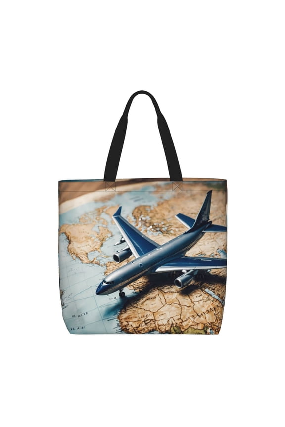 Airplane World Map Adventure for Tote Bag for Women with Zipper, Gym Tote with Compartments, Laptop Work Tote Nurse Dance Yoga Bag for Sport, Travel