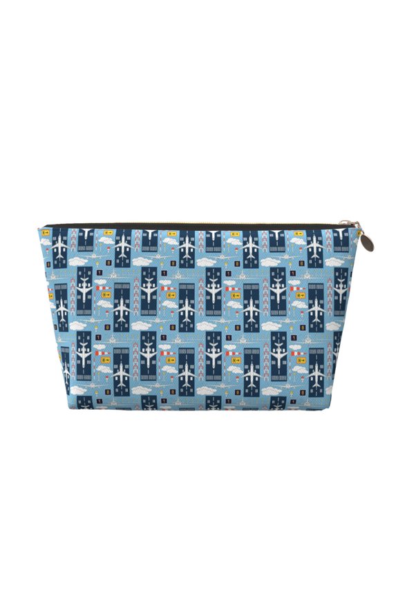 Airplanes and Aviation Signs Printed Leather Travel Toiletry Bag,Cosmetic Organizer, Makeup Travel Bag, Durable Travel Pouch, Compact Toiletry Bag, Travel Accessories