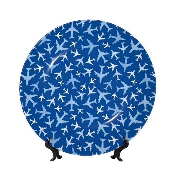 Picia Airplanes in the Sky Pattern Bone China Decorative Plate – Wall Decor with Stand and Adhesive, Elegant Ornament for Living Room, Office, or Entryway-6in